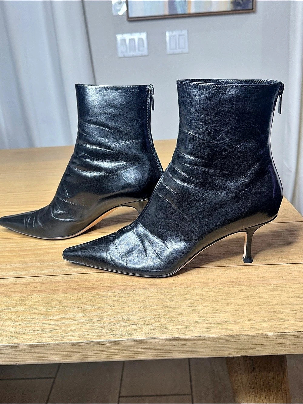 Jimmy Choo Lory 35 Calf Leather Ankle Boot Pointed-Toe Booties EU 41.5